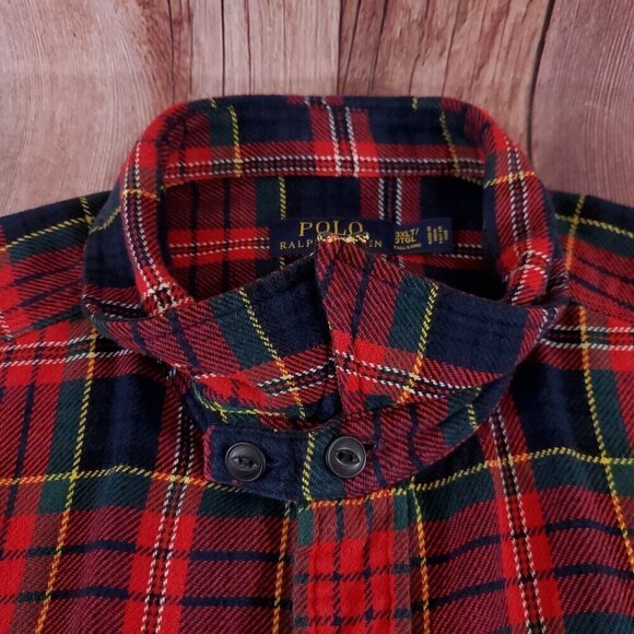 Polo Ralph Lauren Mens 3XLT Tall Red Tartan Plaid Heavy Flannel Button Up Shirt - Picture 5 of 14